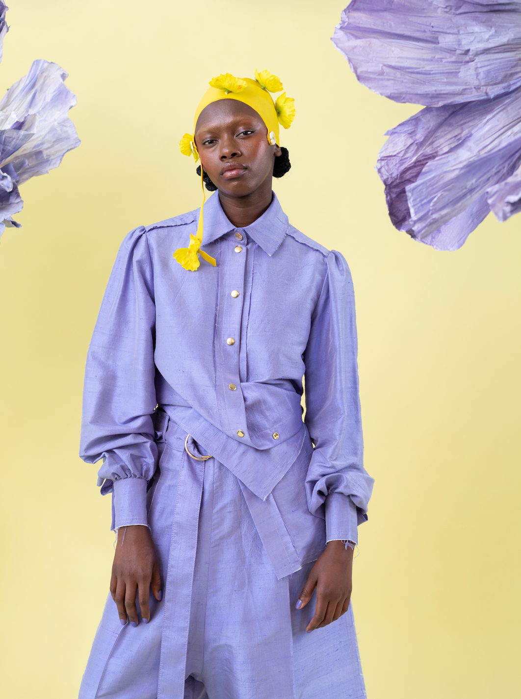 Wisteria Gathered Sleeve Shirt in 100% Silk