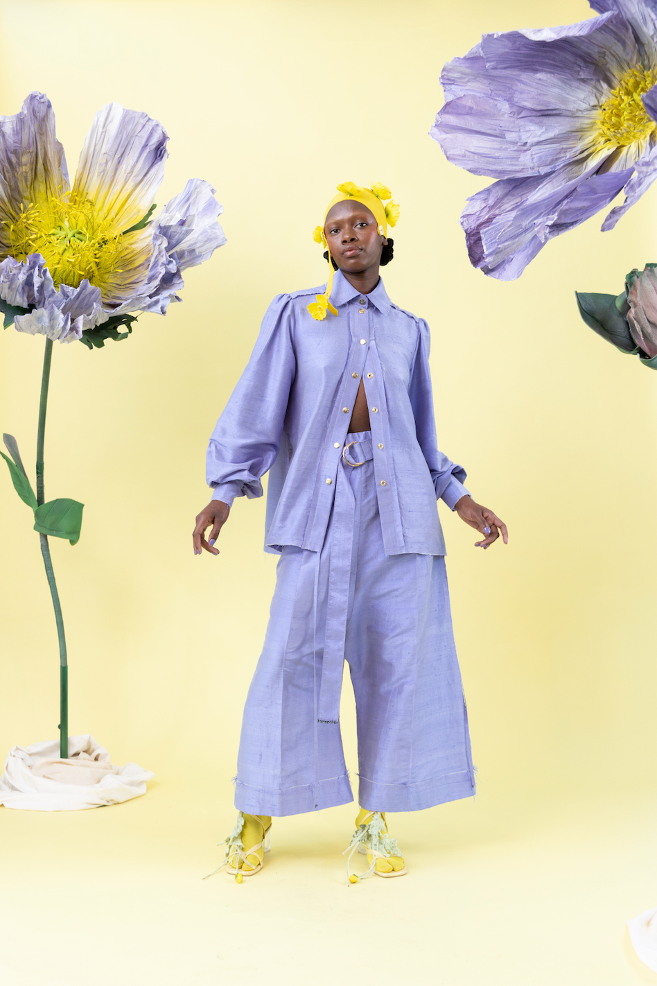 Wisteria Gathered Sleeve Shirt in 100% Silk