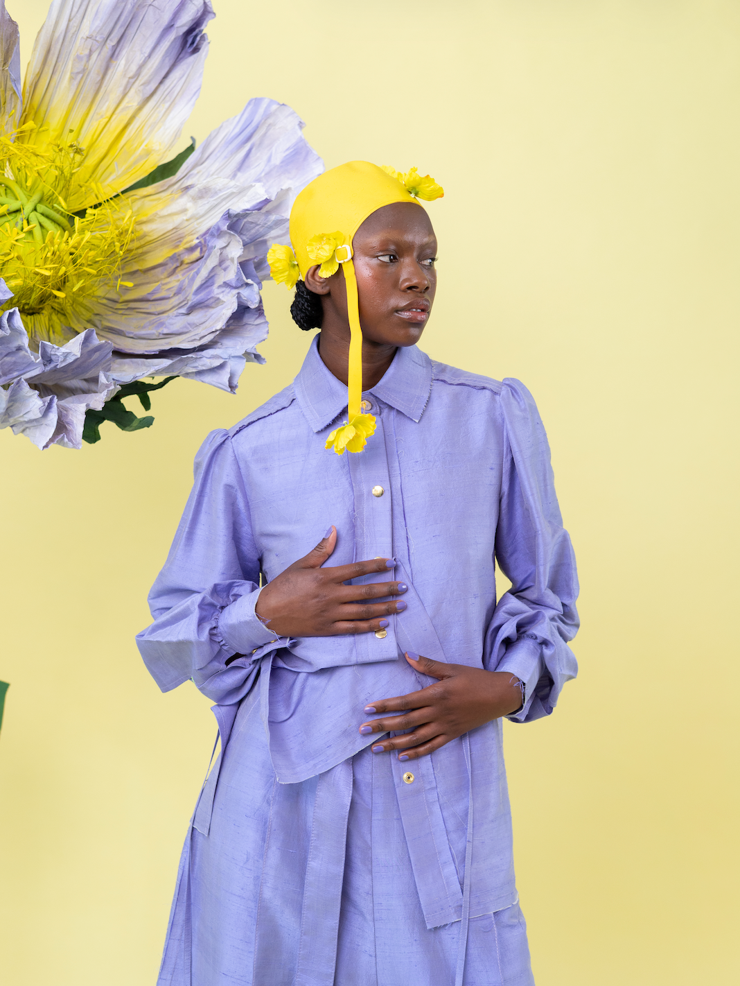 Wisteria Gathered Sleeve Shirt in 100% Silk