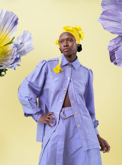 Wisteria Gathered Sleeve Shirt in 100% Silk