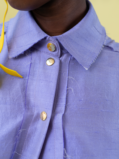 Wisteria Gathered Sleeve Shirt in 100% Silk