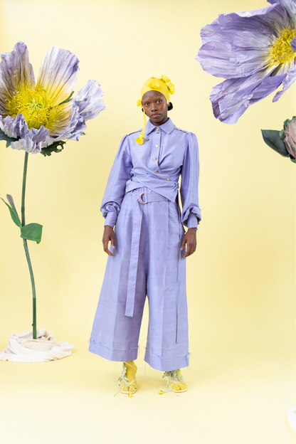 Wisteria Gathered Sleeve Shirt in 100% Silk