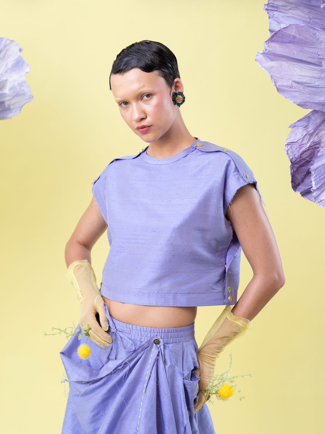 Purplepansy Popper Top in 100% Silk