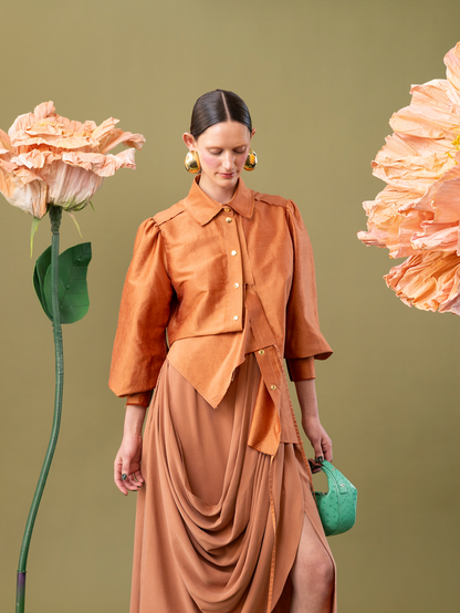 Anthirium Gathered Sleeve Shirt in 100% Silk