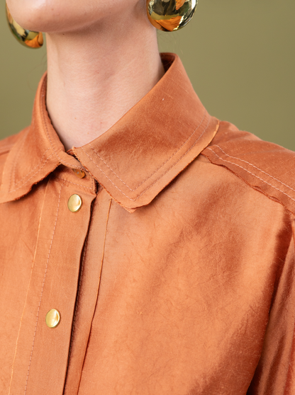 Anthirium Gathered Sleeve Shirt in 100% Silk