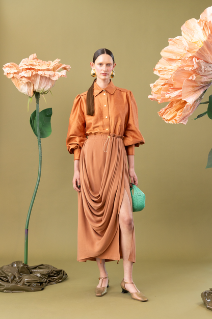 Blush Peony Drape Skirt in Tencel