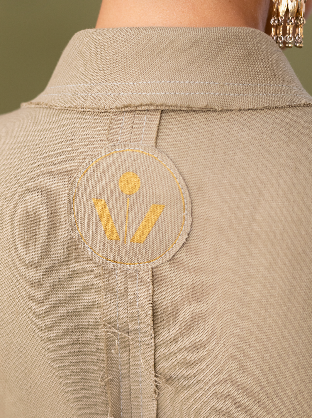 Rosemary Olive Cropped Semi-Fitted Gilet in 100% Linen