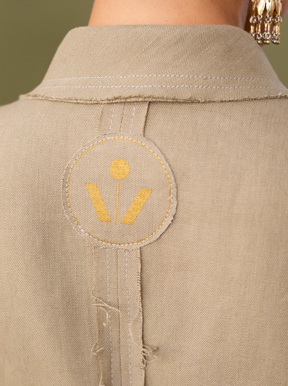 Rosemary Olive Cropped Semi-Fitted Gilet in 100% Linen