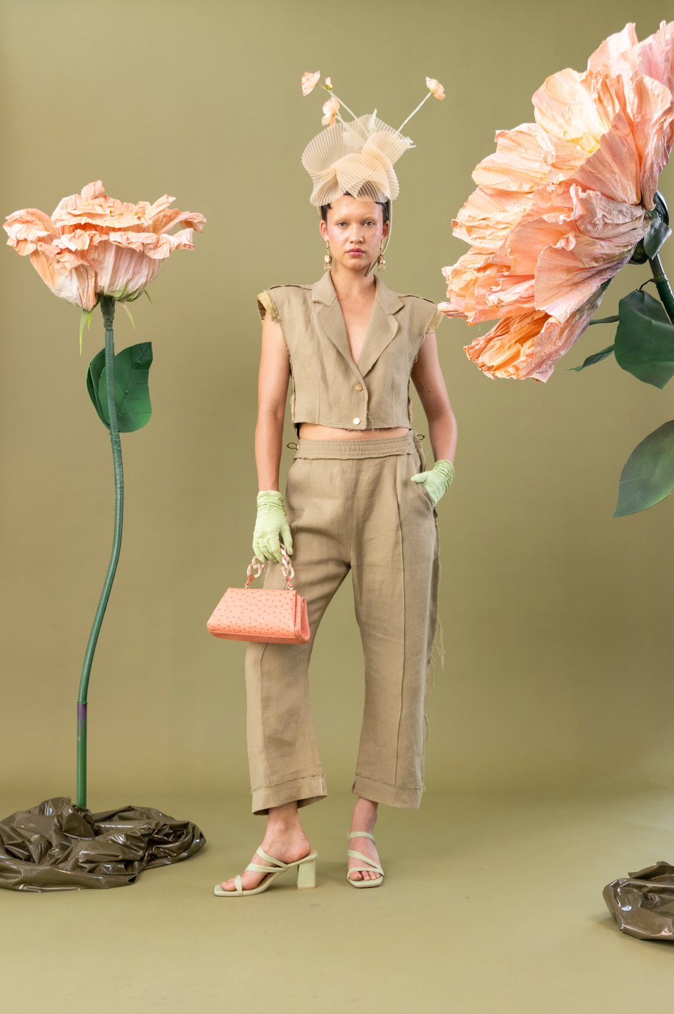 Rosemary Olive Arch-Leg Pants in 100% Linen