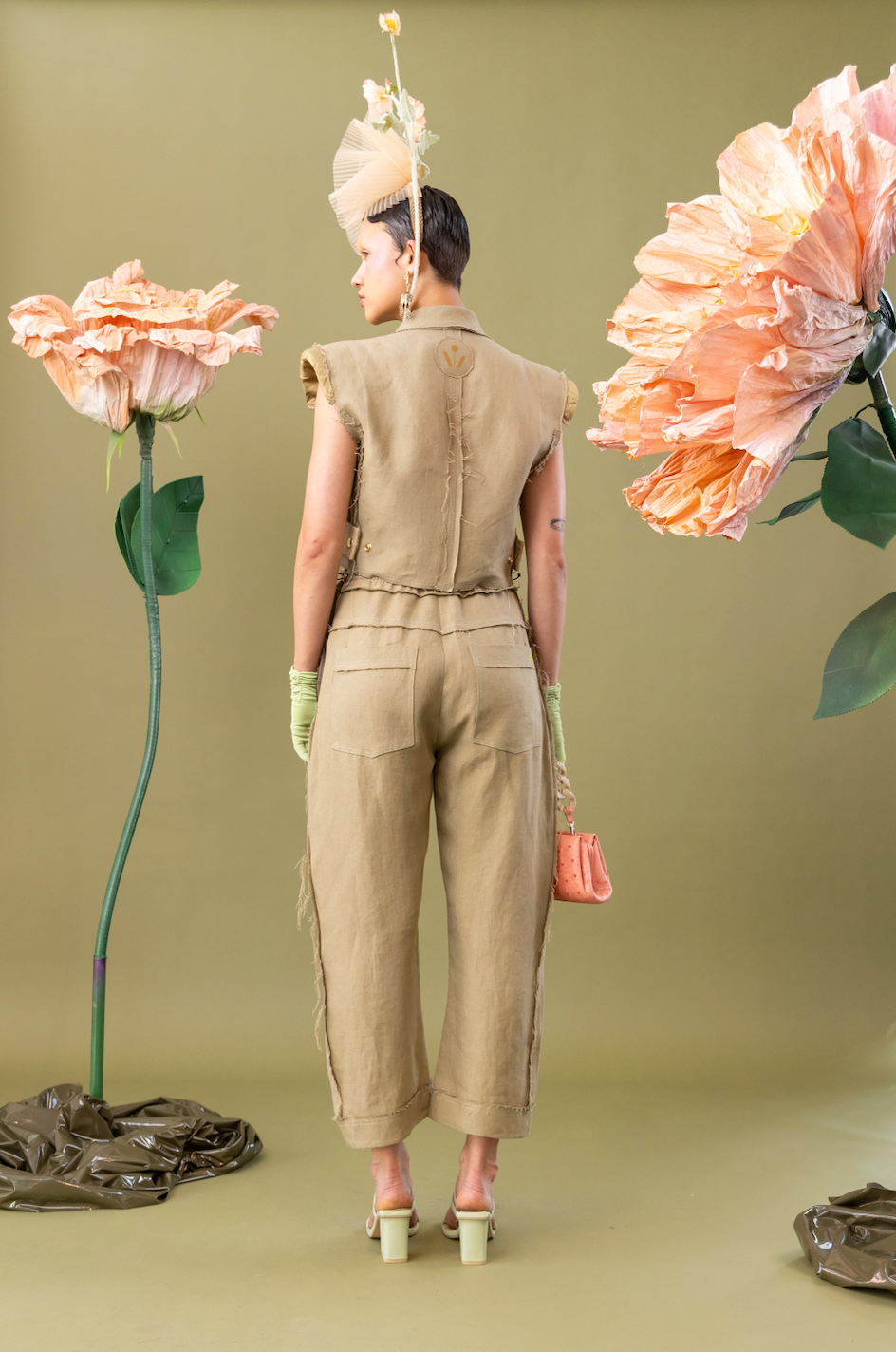 Rosemary Olive Arch-Leg Pants in 100% Linen