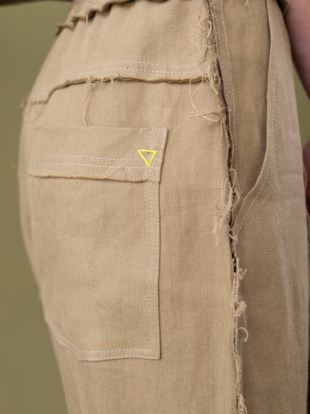 Rosemary Olive Arch-Leg Pants in 100% Linen