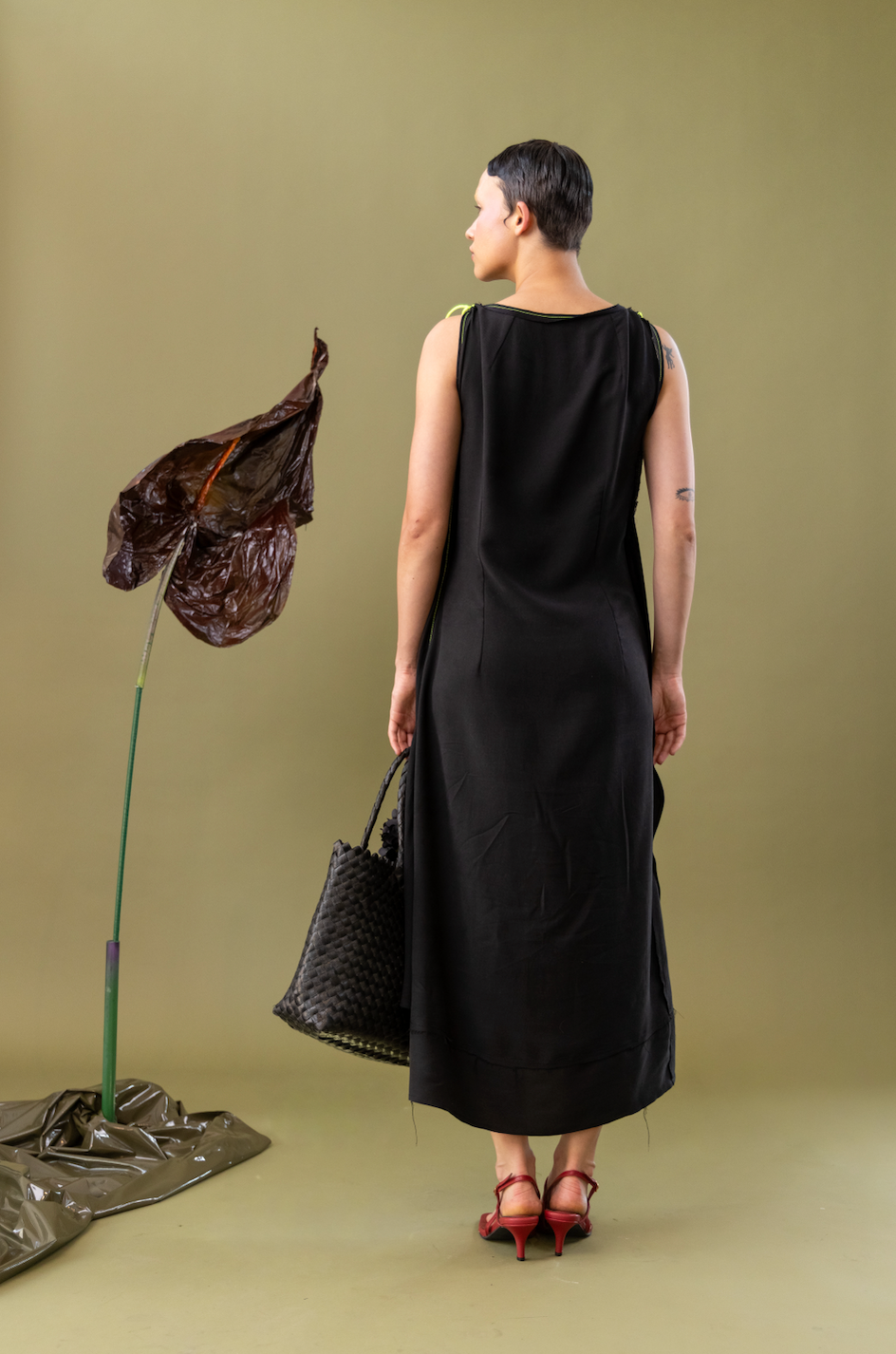Black Tulip Drape Dress in Cotton Viscose