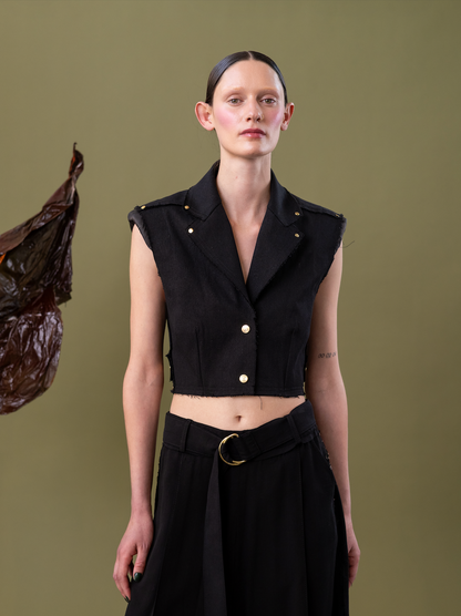 Raven Lily Cropped Semi Fitted Gilet in 100% Cotton Denim