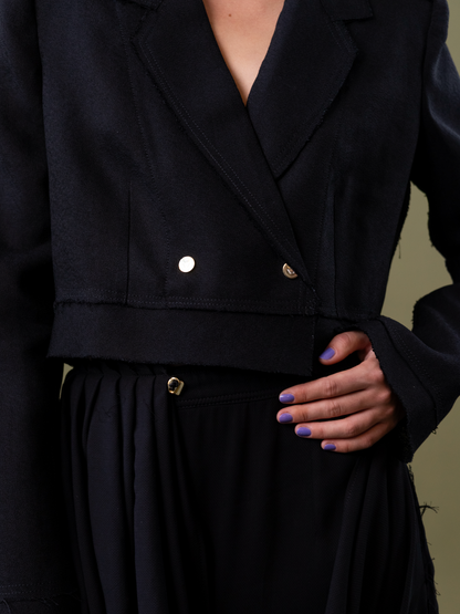Japanese Grass Double-Breasted Cropped Jacket in Linen Raffia