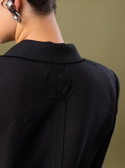 Japanese Grass Double-Breasted Cropped Jacket in Linen Raffia