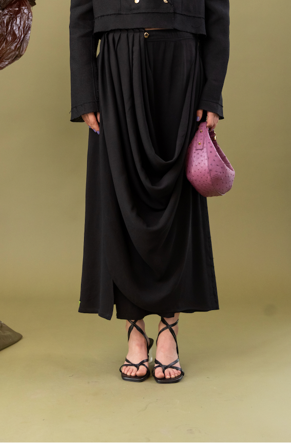 Black Tulip Drape Skirt in Tencel