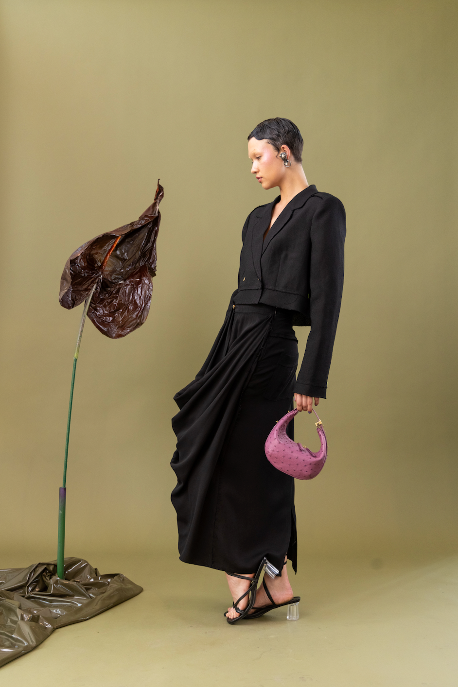 Black Tulip Drape Skirt in Tencel