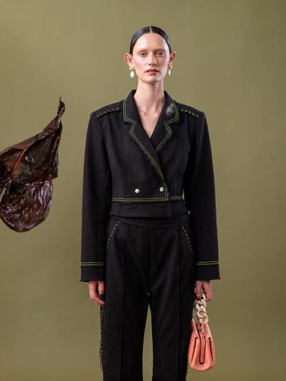 Raven Lily Double-Breasted Cropped Jacket in 100% Cotton Denim