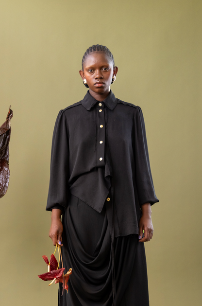 Black Tulip Gathered Sleeve Shirt in 100% Tencel