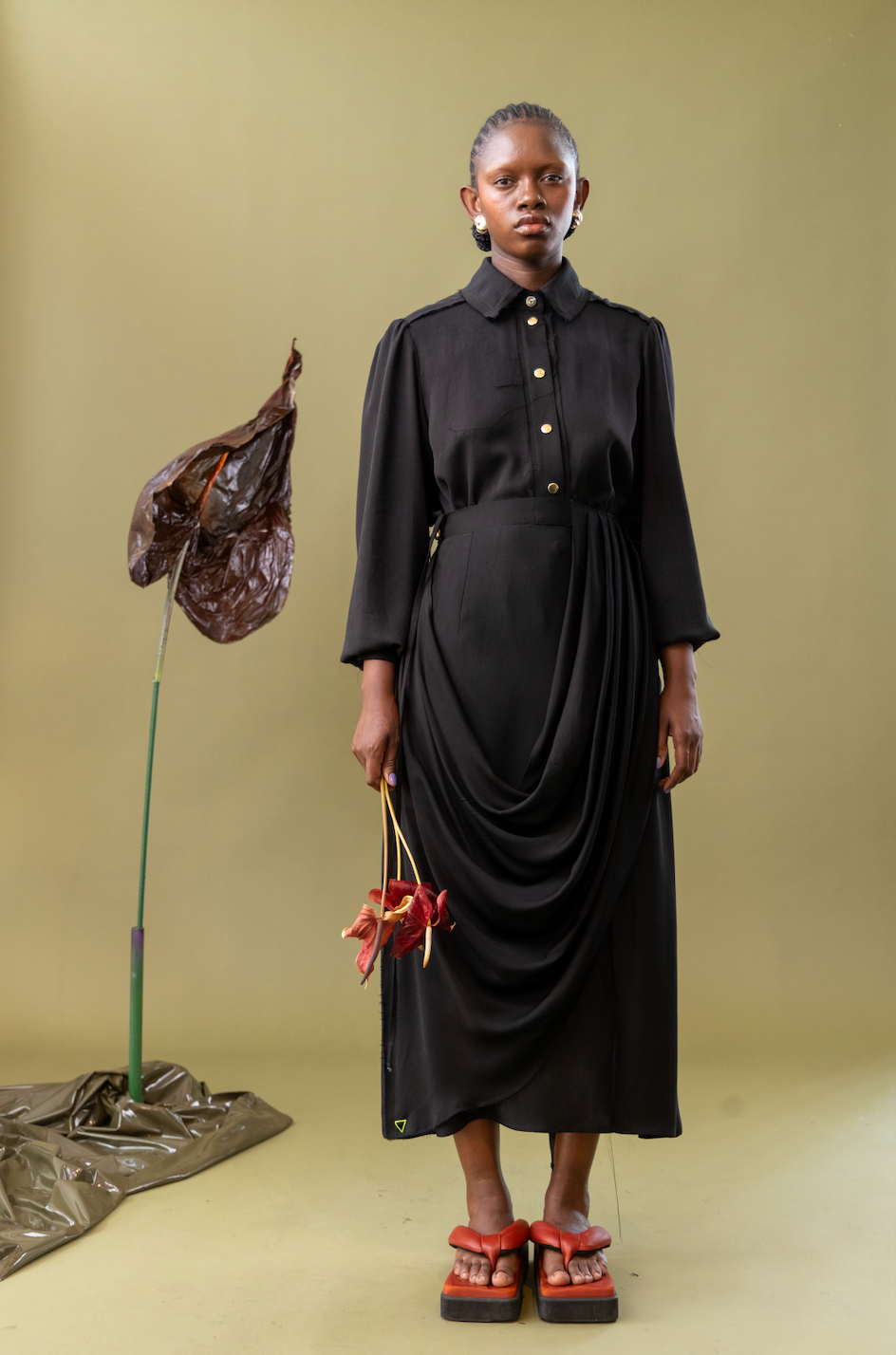 Black Tulip Drape Skirt in Tencel