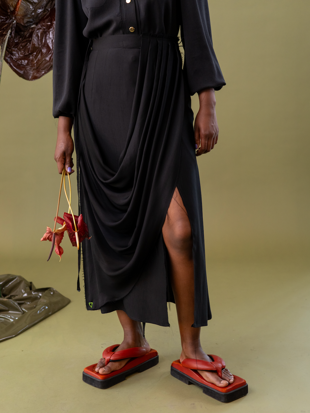 Black Tulip Drape Skirt in Tencel