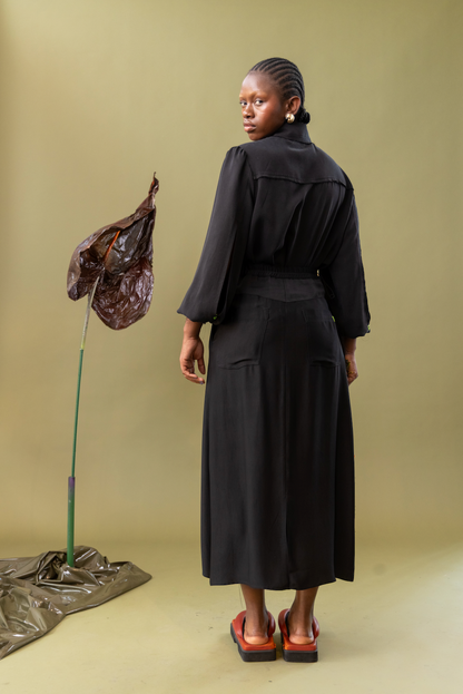 Black Tulip Drape Skirt in Tencel