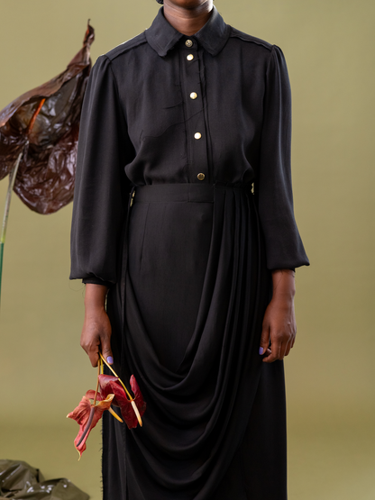 Black Tulip Drape Skirt in Tencel
