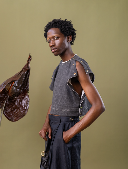 Pewter Bloom Cropped Popper Top in 100% Organic Hemp