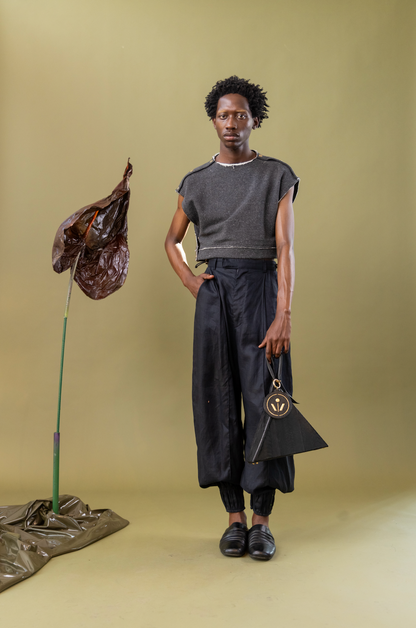 Midnight Tailored Balloon Pants with Cuff in 100% in Linen