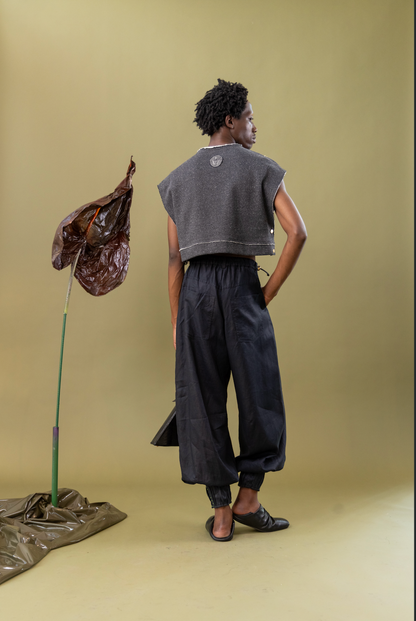 Midnight Tailored Balloon Pants with Cuff in 100% in Linen
