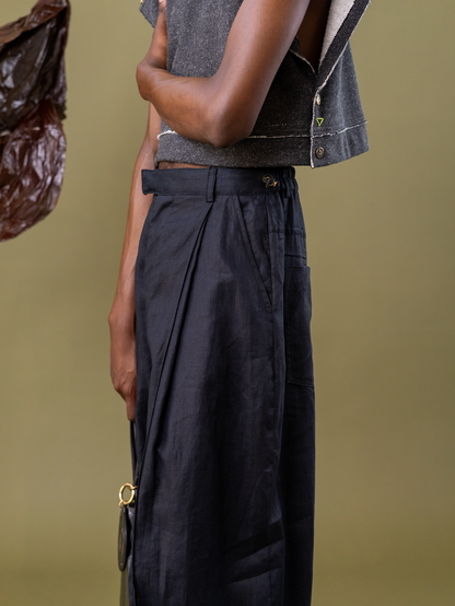 Midnight Tailored Balloon Pants with Cuff in 100% in Linen