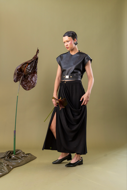 Onyx Bloom  Popper Top in 100% Bovine Leather