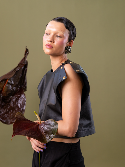 Onyx Bloom  Popper Top in 100% Bovine Leather