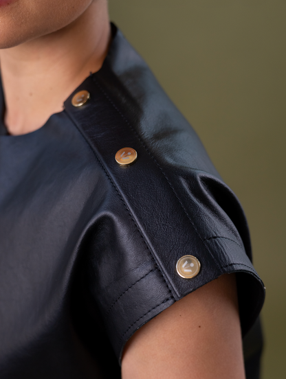 Onyx Bloom  Popper Top in 100% Bovine Leather