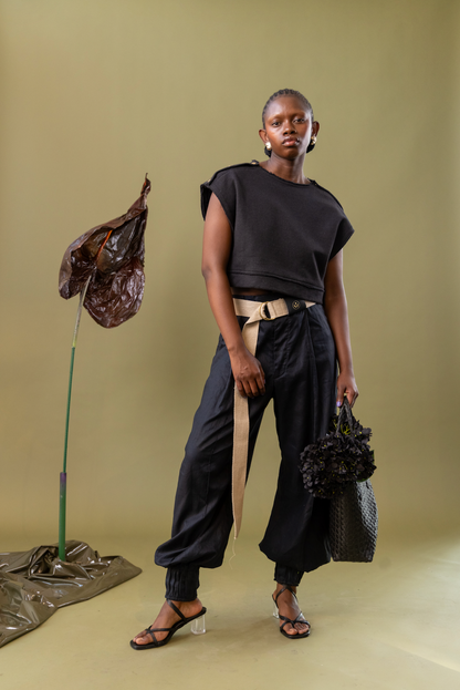 Midnight Bloom Cropped Popper Top in Organic Hemp