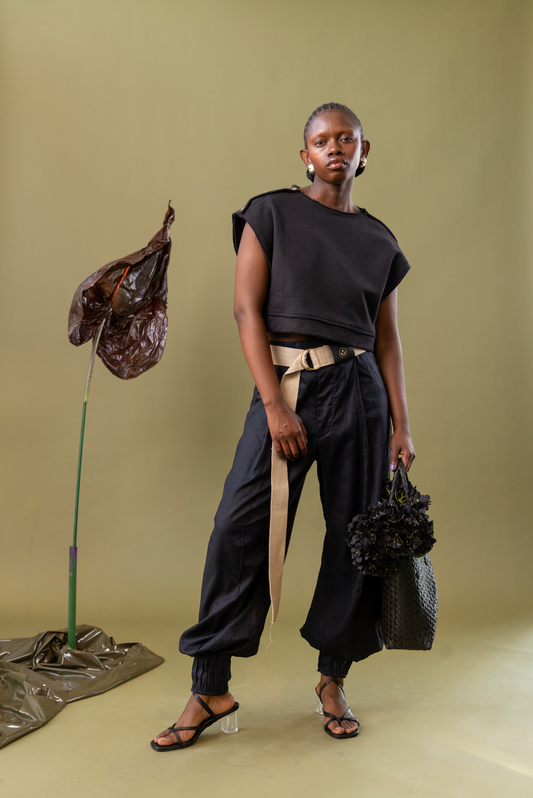 Midnight Bloom Cropped Popper Top in Organic Hemp