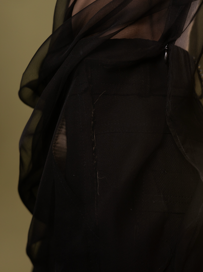Black Tulip Drape Top in 100% Silk Chiffon
