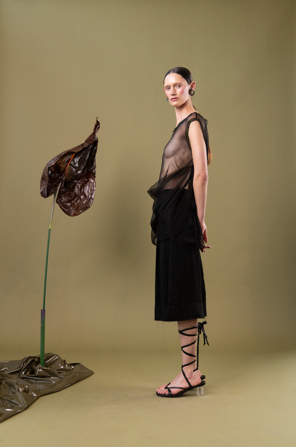 Black Tulip Drape Top in 100% Silk Chiffon