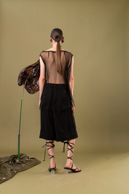 Black Tulip Drape Top in 100% Silk Chiffon
