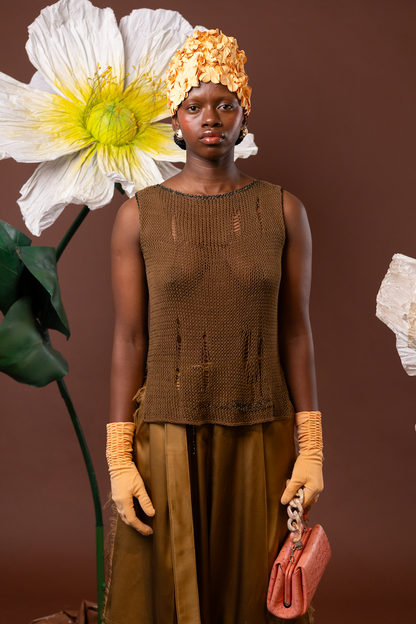Sunlit Olive Knitted Vest in  100% African Cotton Yarn