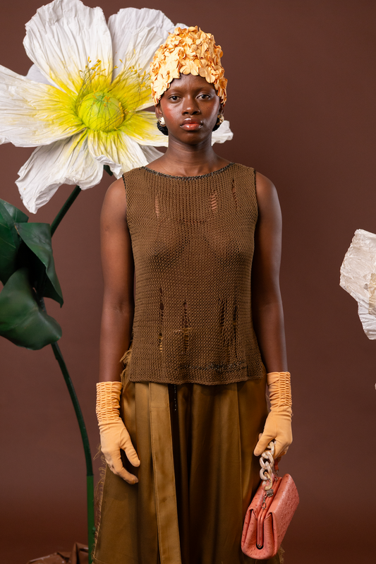 Sunlit Olive Knitted Vest in  100% African Cotton Yarn