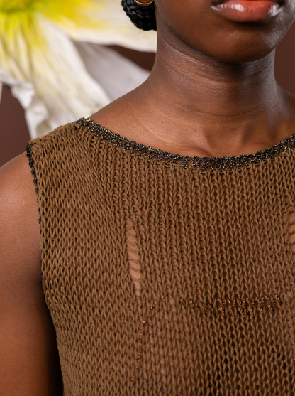 Sunlit Olive Knitted Vest in  100% African Cotton Yarn