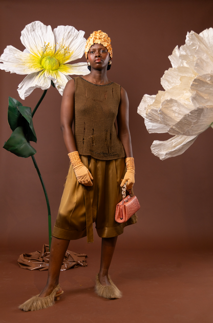 Sunlit Olive Knitted Vest in  100% African Cotton Yarn
