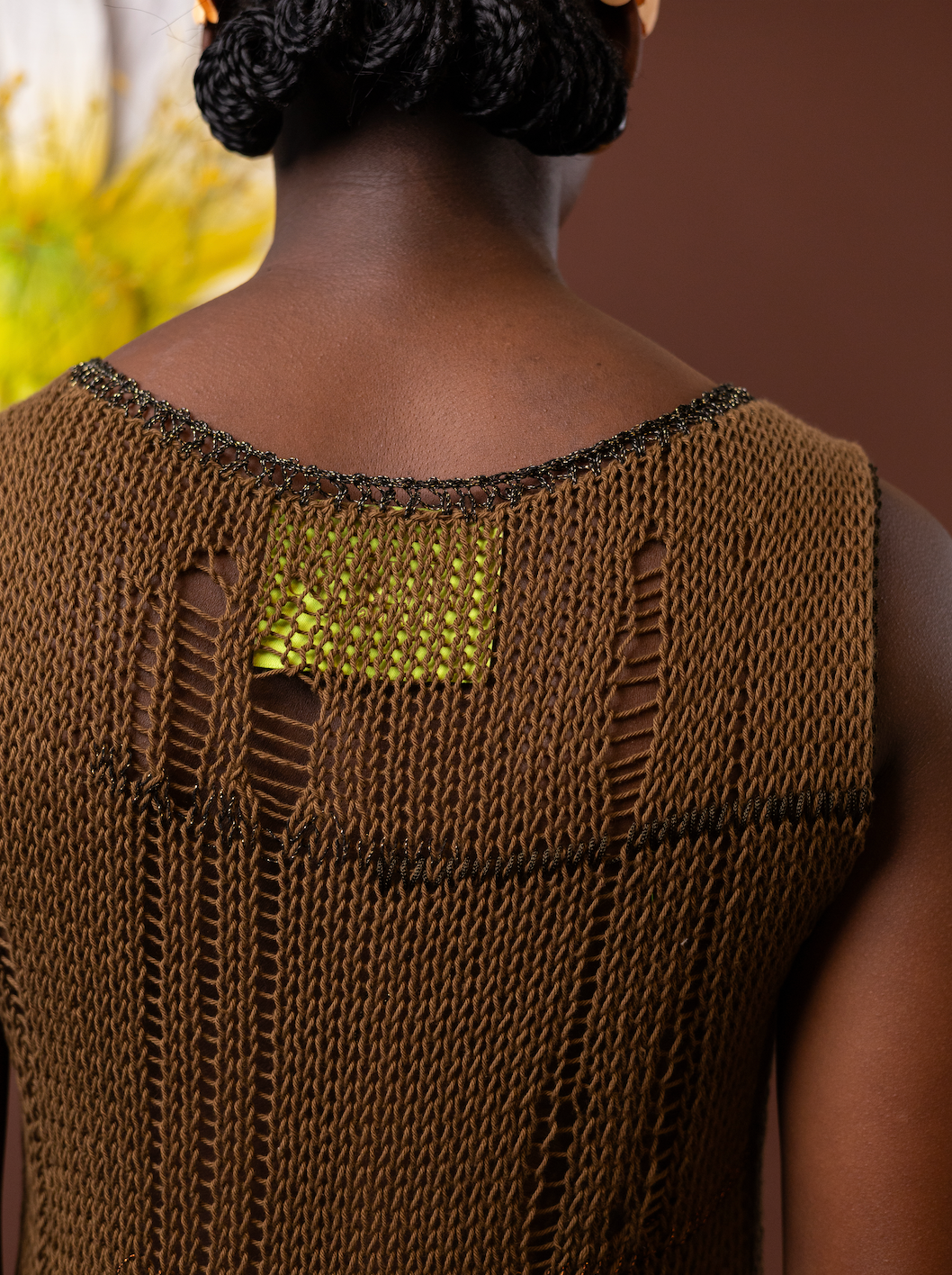 Sunlit Olive Knitted Vest in  100% African Cotton Yarn