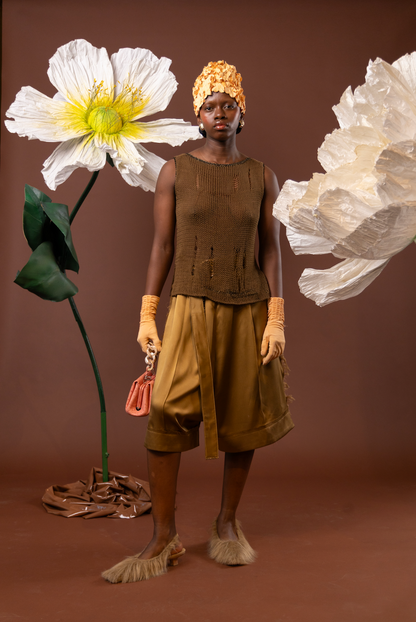 Copper Poppy Bermuda Shorts in 100% Silk