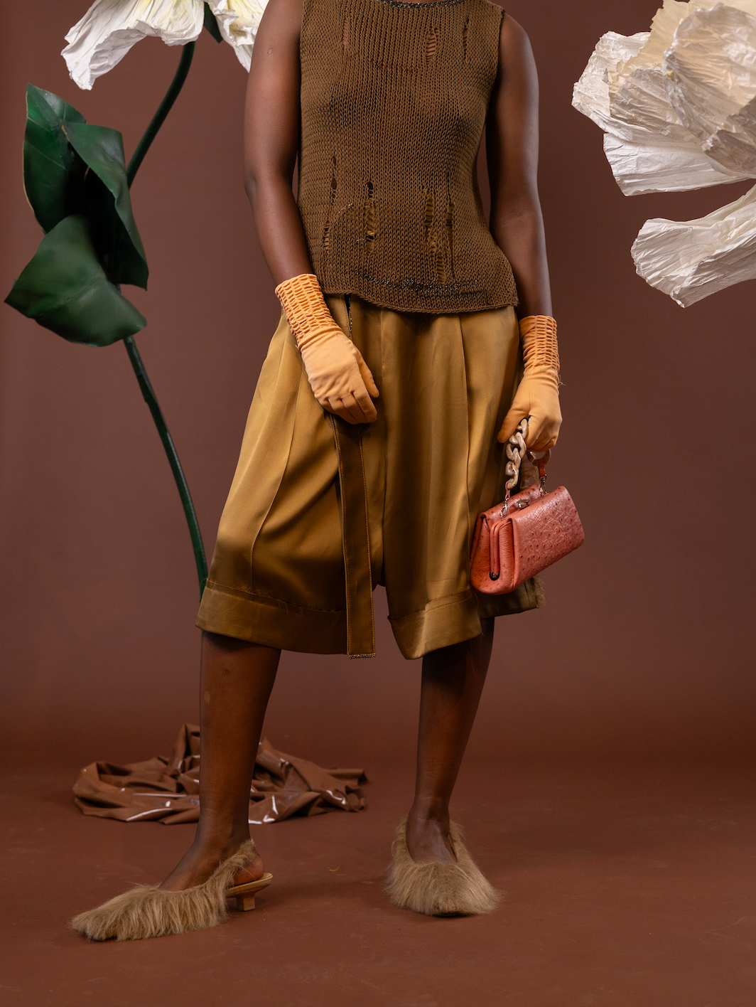 Copper Poppy Bermuda Shorts in 100% Silk