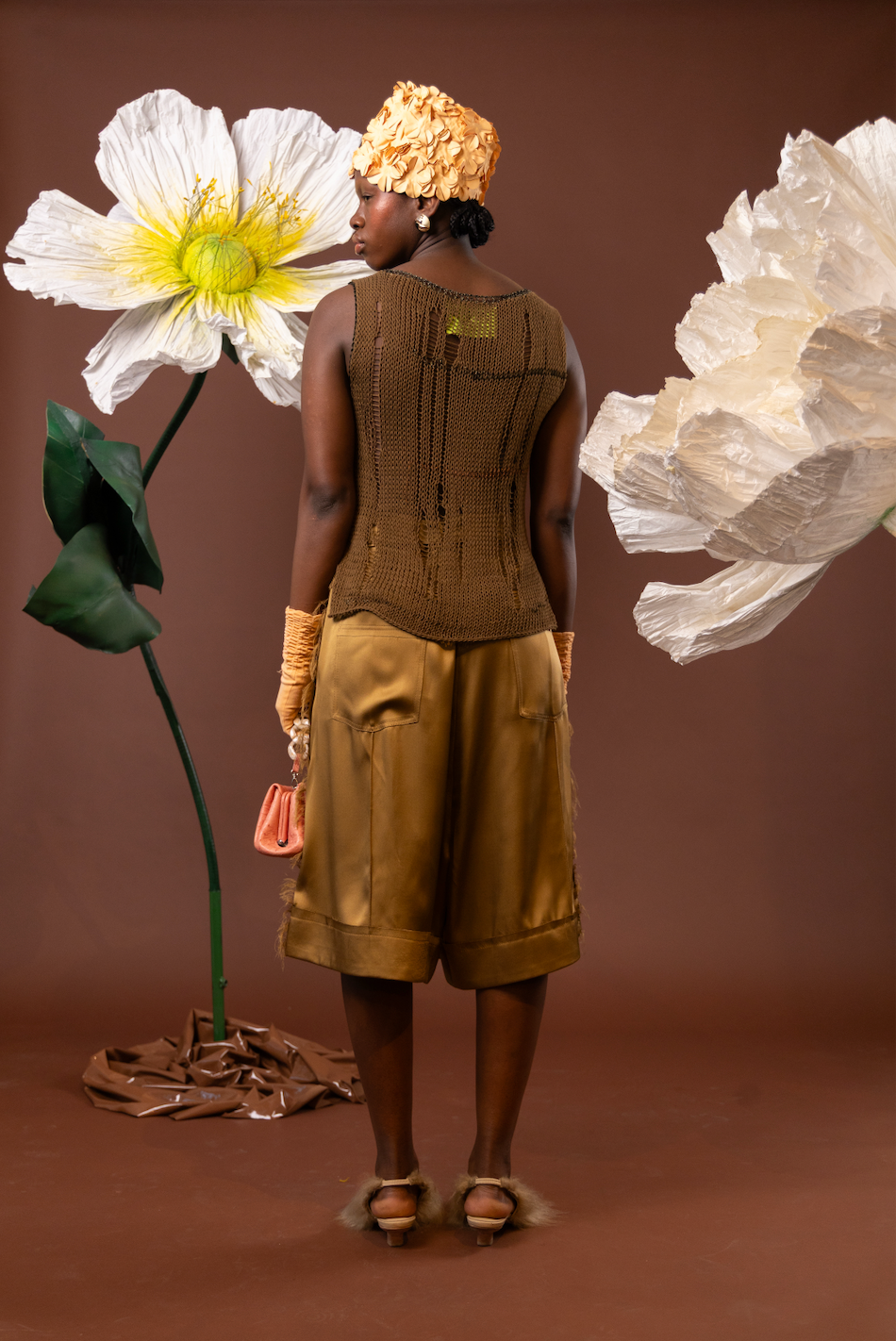 Copper Poppy Bermuda Shorts in 100% Silk