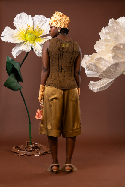 Copper Poppy Bermuda Shorts in 100% Silk