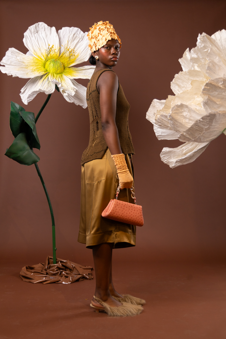 Copper Poppy Bermuda Shorts in 100% Silk