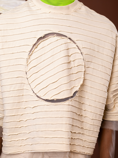 Ecru Strip-Stripe Dot T-Shirt Cropped